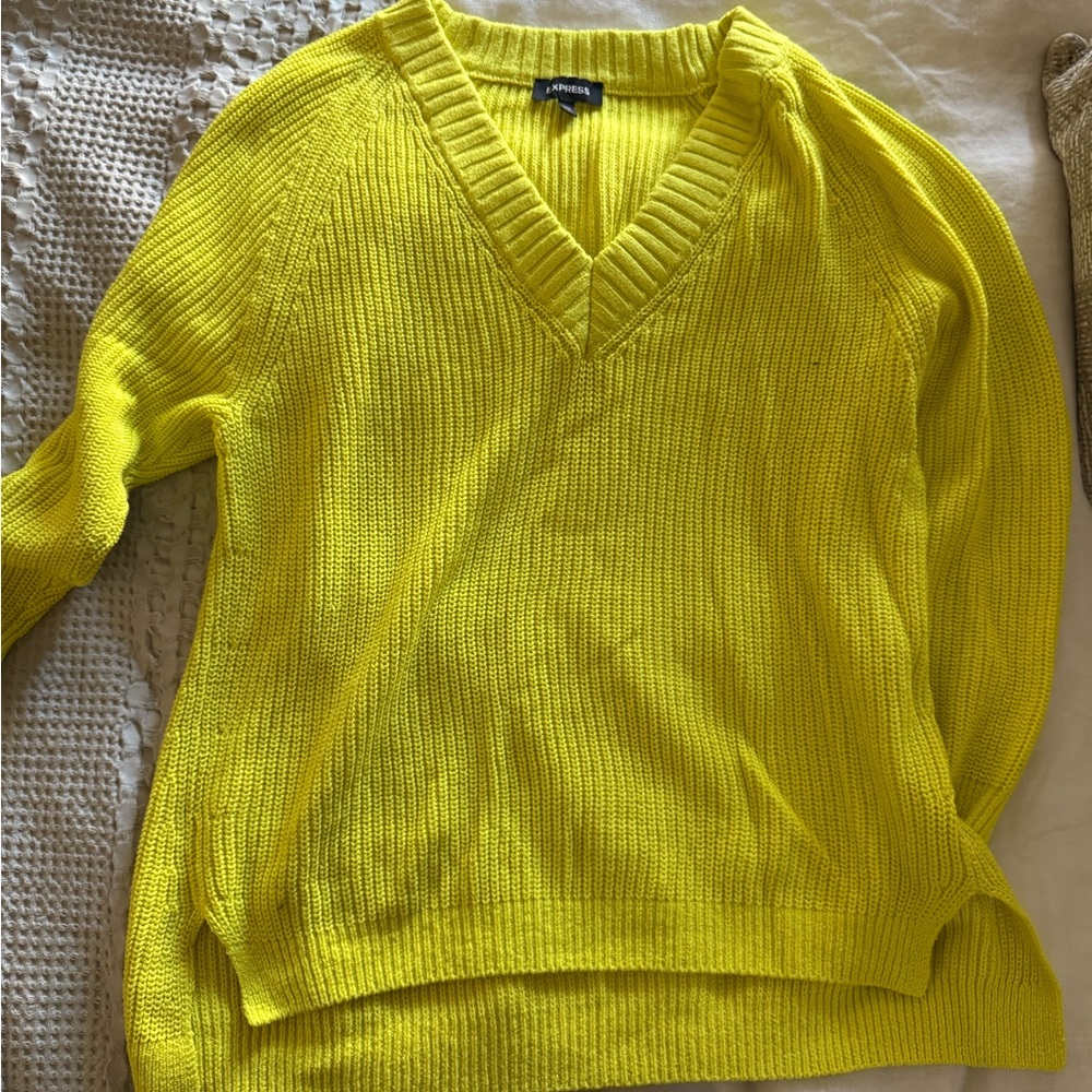 Express Bright Yellow V-Neck Sweater